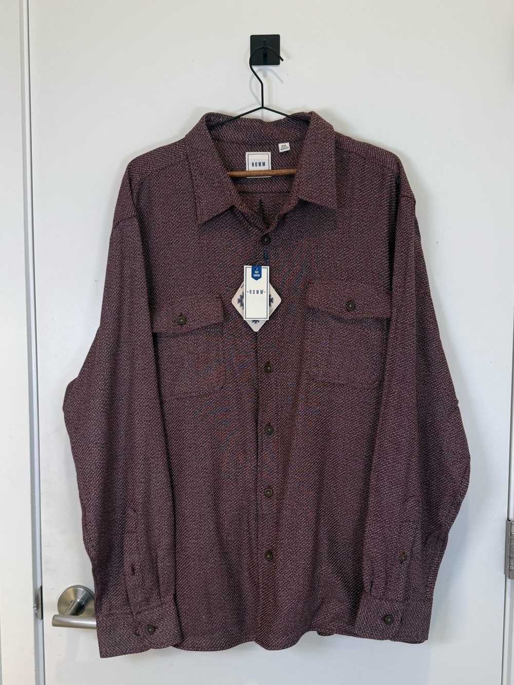 NWT ROWM Taos Canyon Mens Long Sleeve Button-Up Shirt Jacket Burgundy XXL Pocket